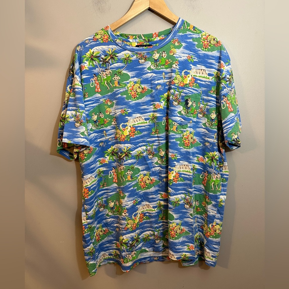POLO RALPH LAUREN MENS TROPICAL HAWAIIAN SIZE XL CLASSIC FIT POCKET TSHIRT